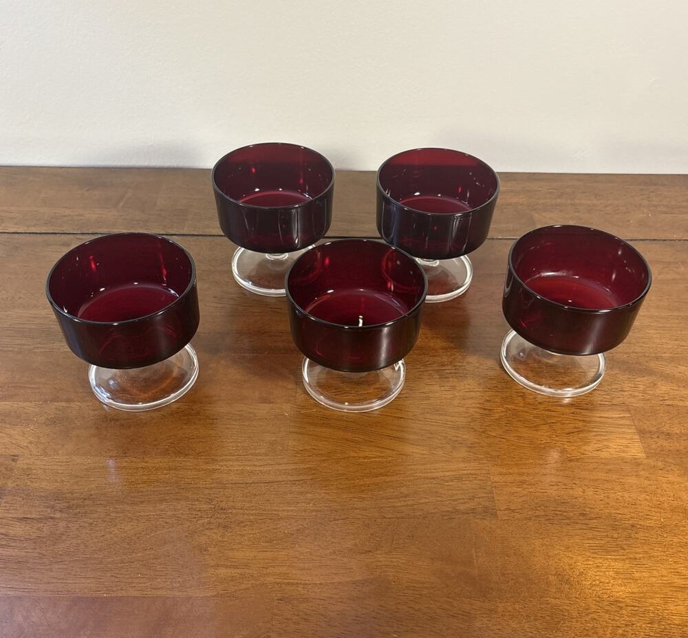 Vintage Luminarc Cavalier Ruby Red Champagne Coupe Glasses Set of 5 France 1970s